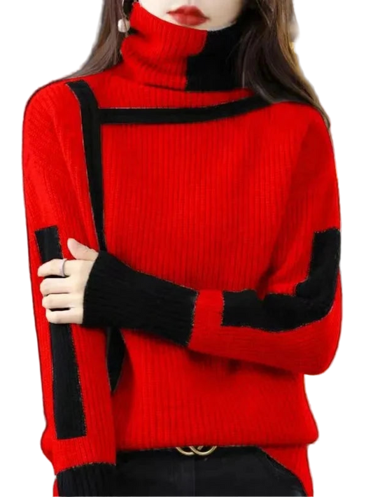 Cozy High Collar Knit Pullover Sweater For Women