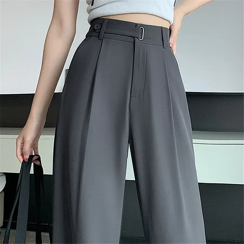 Womens Wide Leg High Waist Solid Polyester Spandex Regular