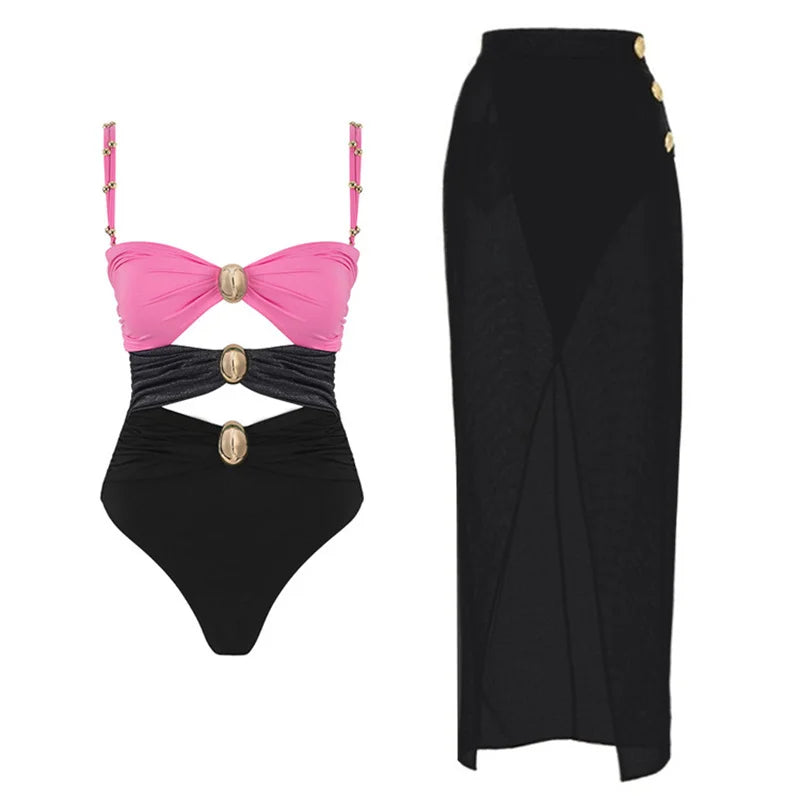 Flower Ruffle Swimsuit With Cover Up V Neck Bikini