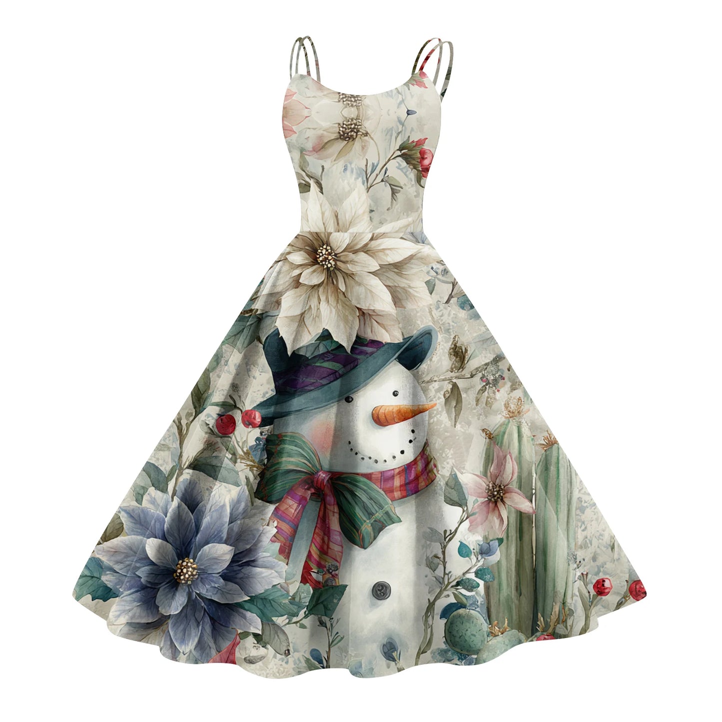 Slim Spaghetti Strap Christmas Polyester Dress Women's