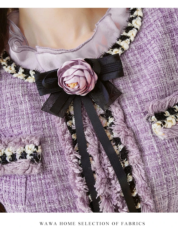 Elegant Purple Fungus Collar Slim Dress With Long Sleeves