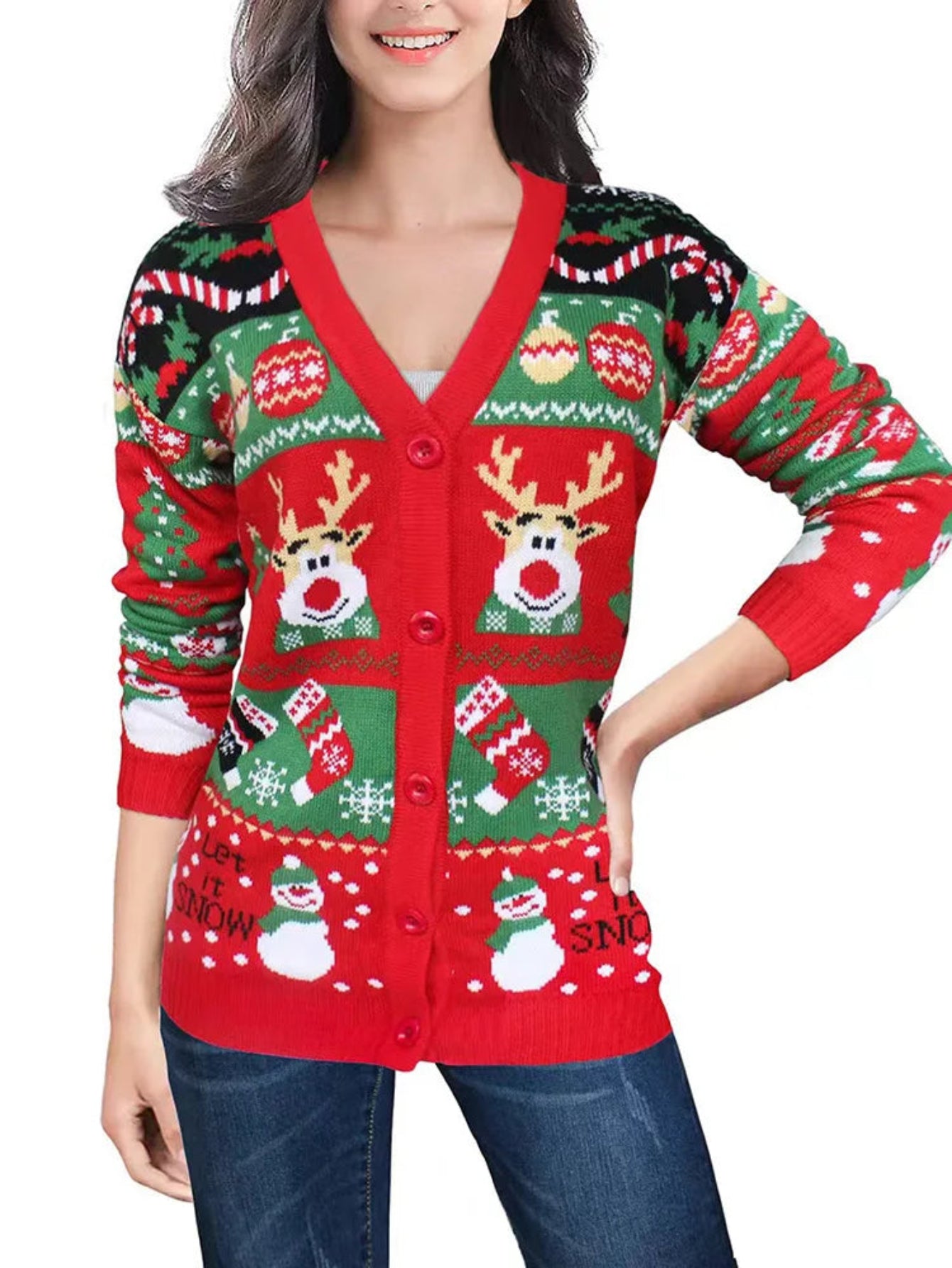 Christmas Cartoon Knit Sweater Full Sleeve Cardigan Warm