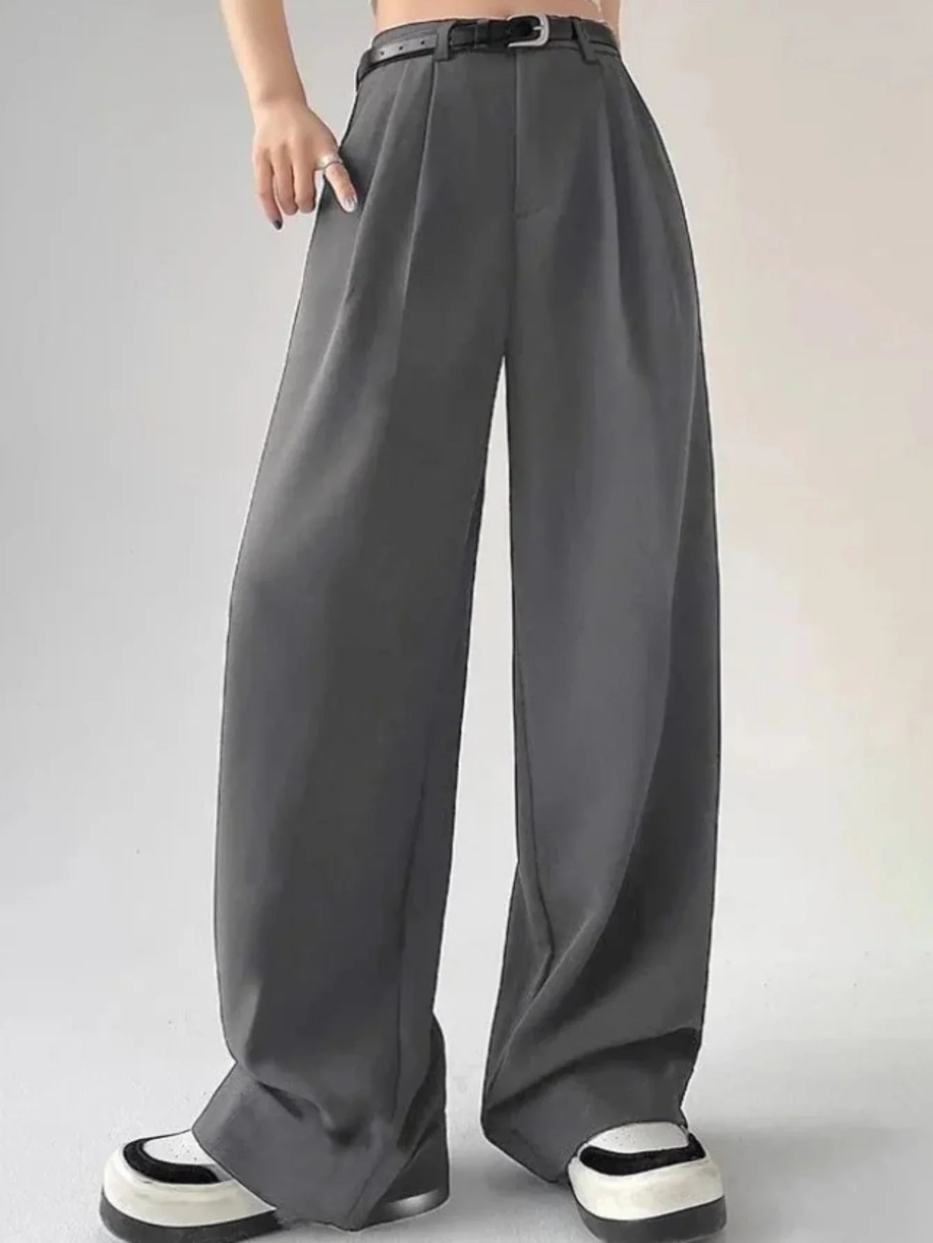 Women's High Waist Loose Fit Wide Leg Polyester Viscose Pants