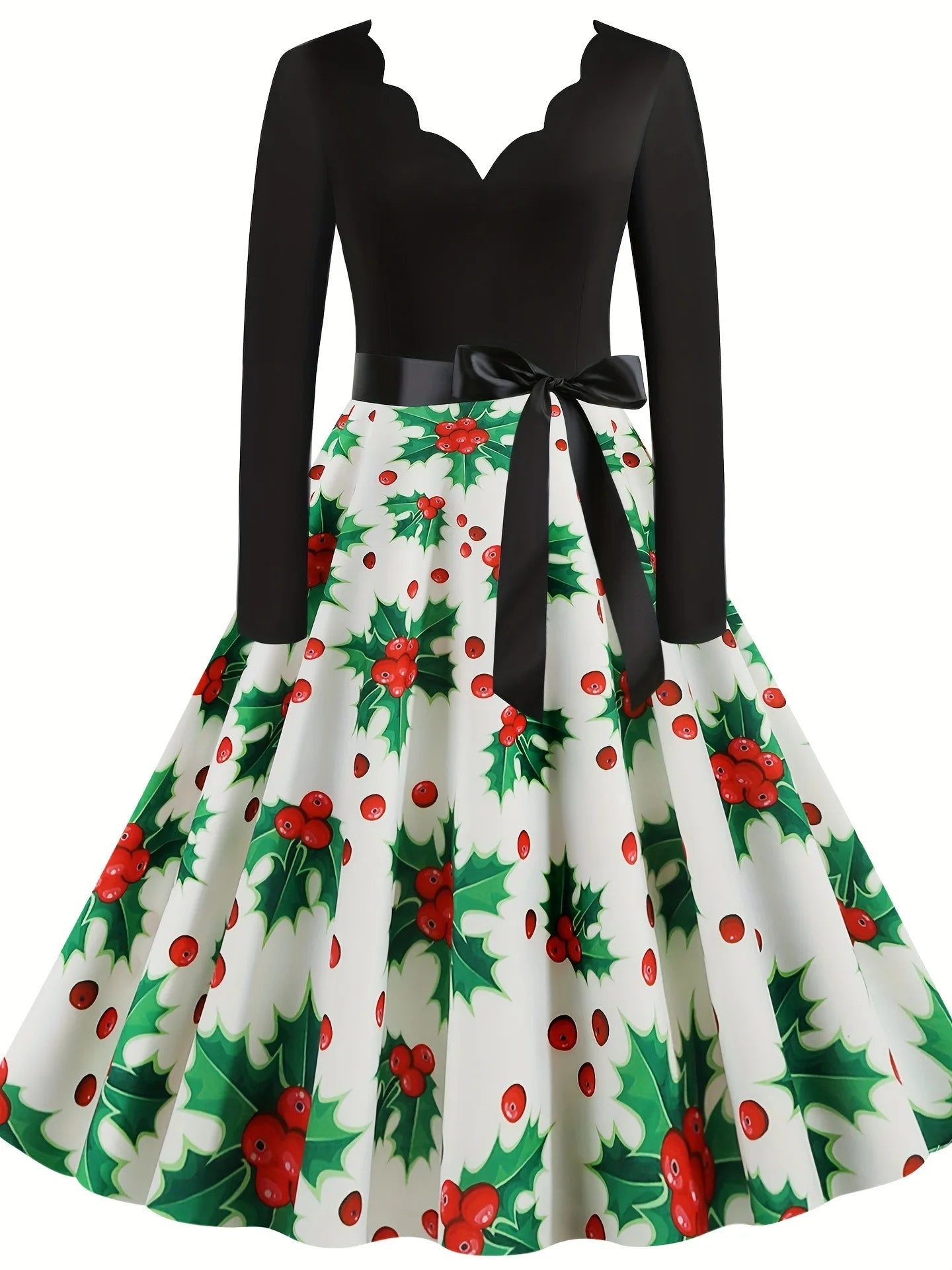 Women's Slim Fit Christmas Print Long Sleeve Dress Polyester