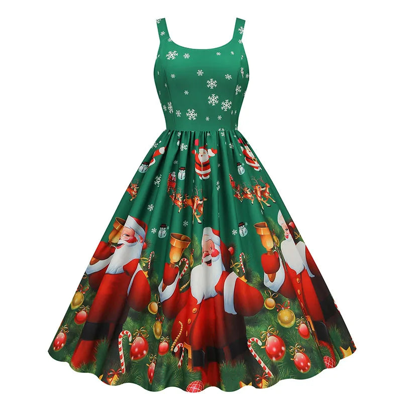 Women's Christmas Printed Midi Party Dress
