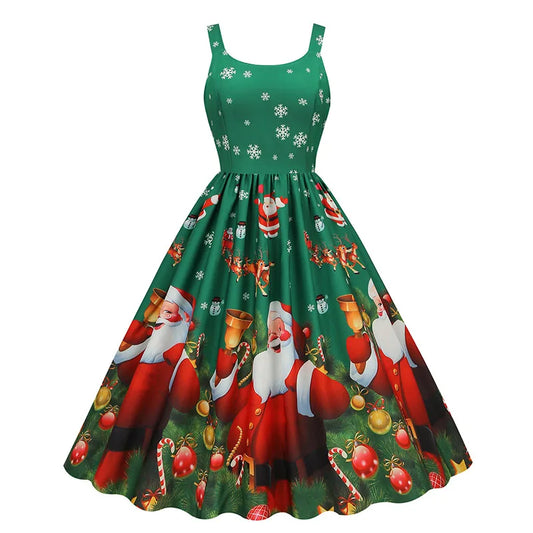 Women's Christmas Printed Midi Party Dress
