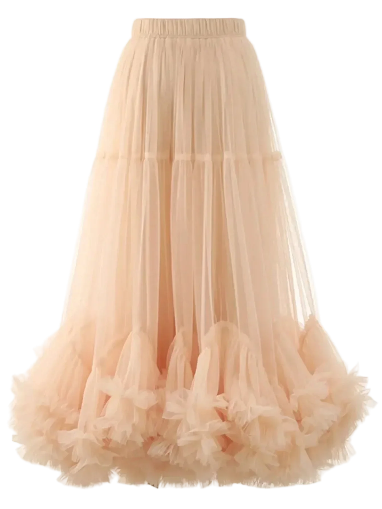 Elastic Waist A Line Midi Under Skirt With Ruffles