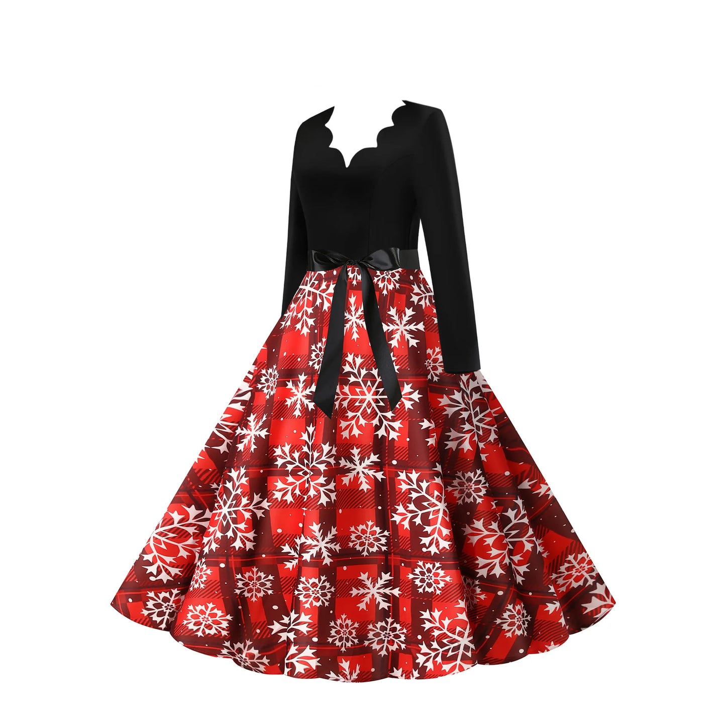 Women's Slim Fit Christmas Print Long Sleeve Dress Polyester