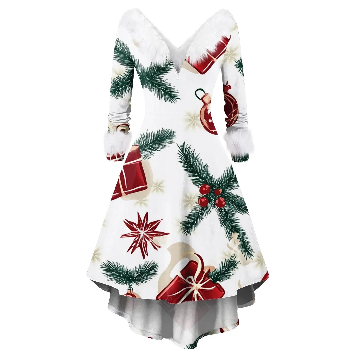 Women's Spliced Christmas Furry A Line Knit Dress Regular