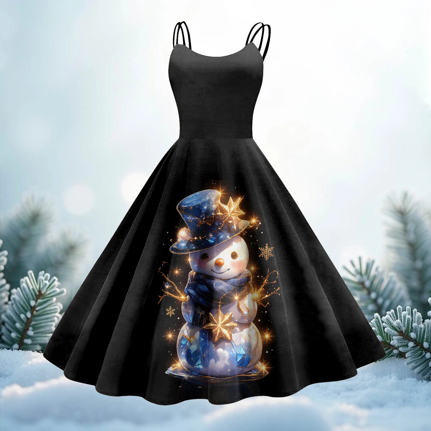 Slim Spaghetti Strap Christmas Polyester Dress Women's