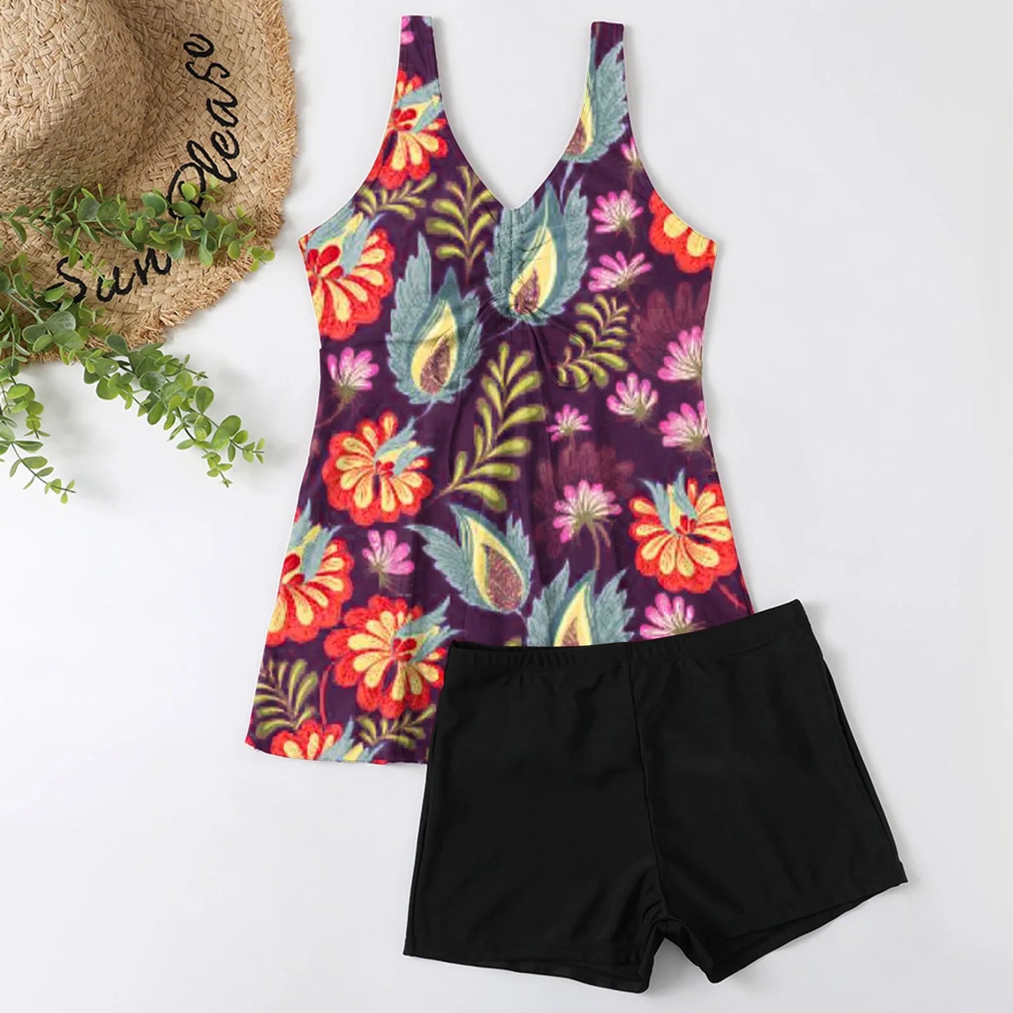 Vintage Floral Two-Piece Swimsuit Set
