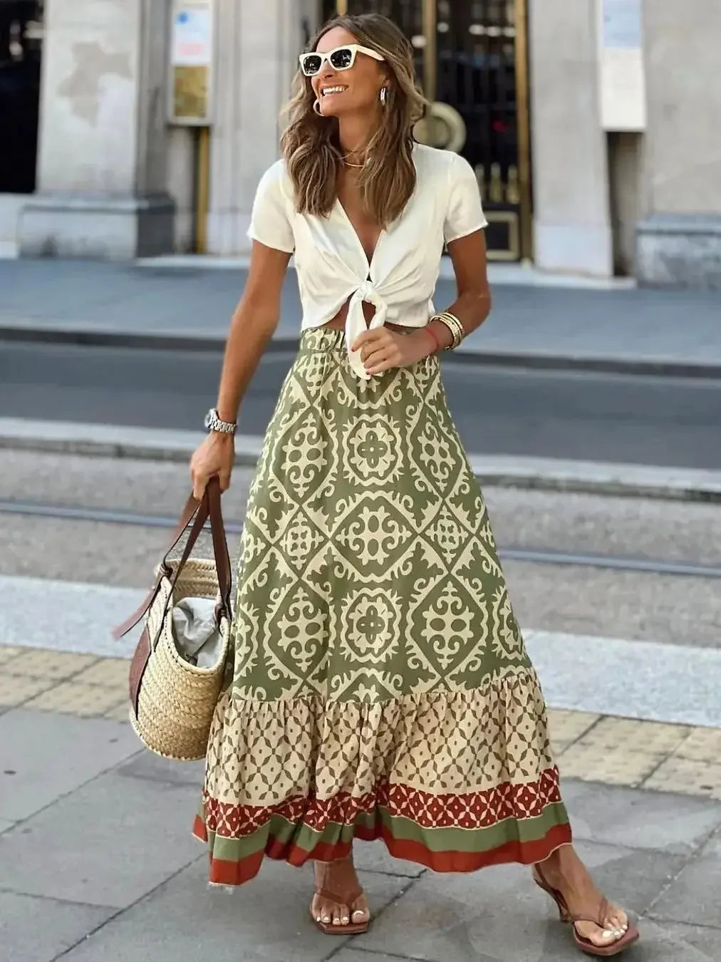 Printed Loose Swing Skirt Summer Chiffon A Line For Women