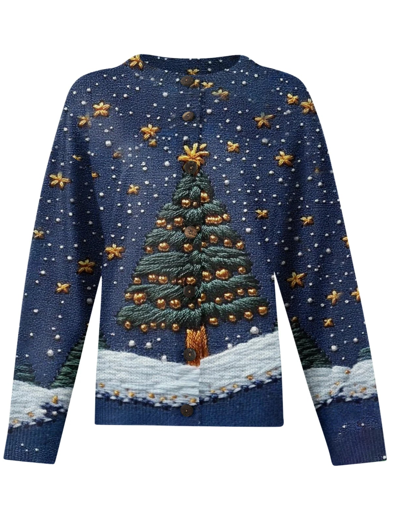 Artistic Christmas Printed Knitted Cardigan