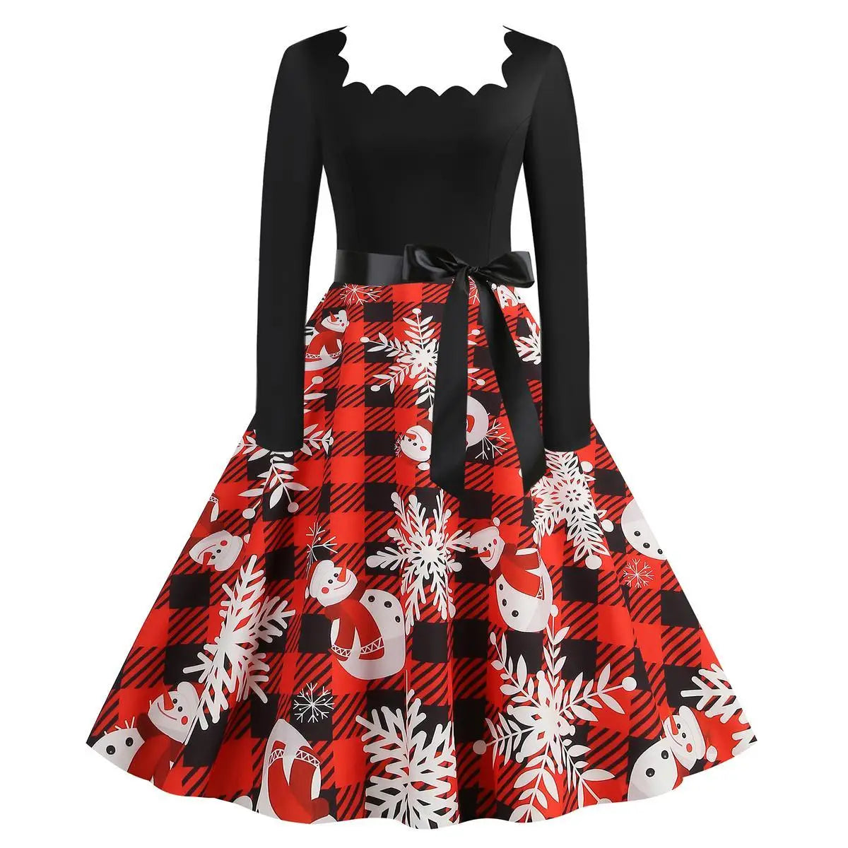 Women's Christmas Printed Spliced Polyester Dress Regular