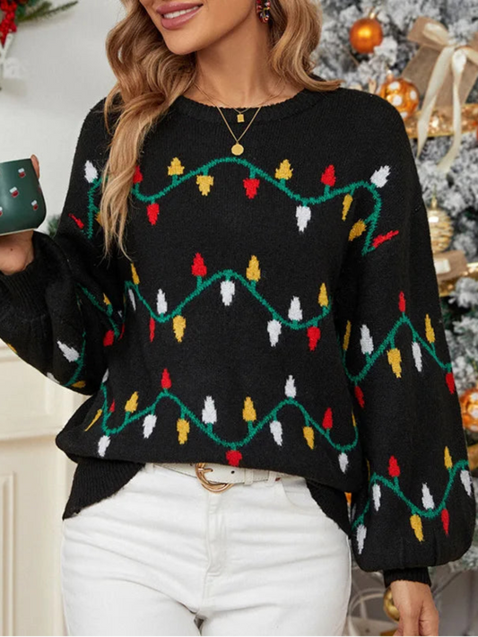 Christmas Lights Pullover Sweater Lantern Knit Cozy