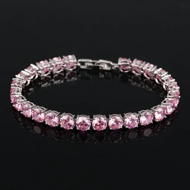 Pink CZ Crystal Tennis Bracelet | Silver Plated