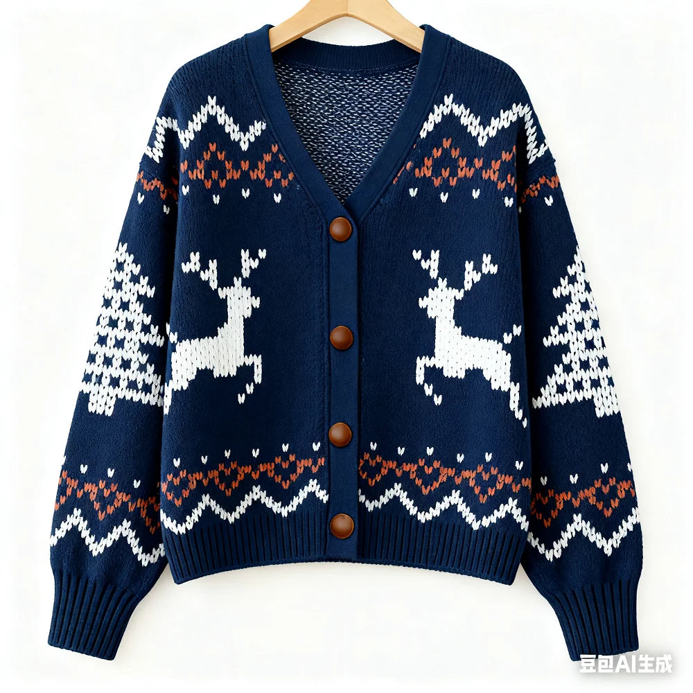 Vintage Christmas Printed Cardigan