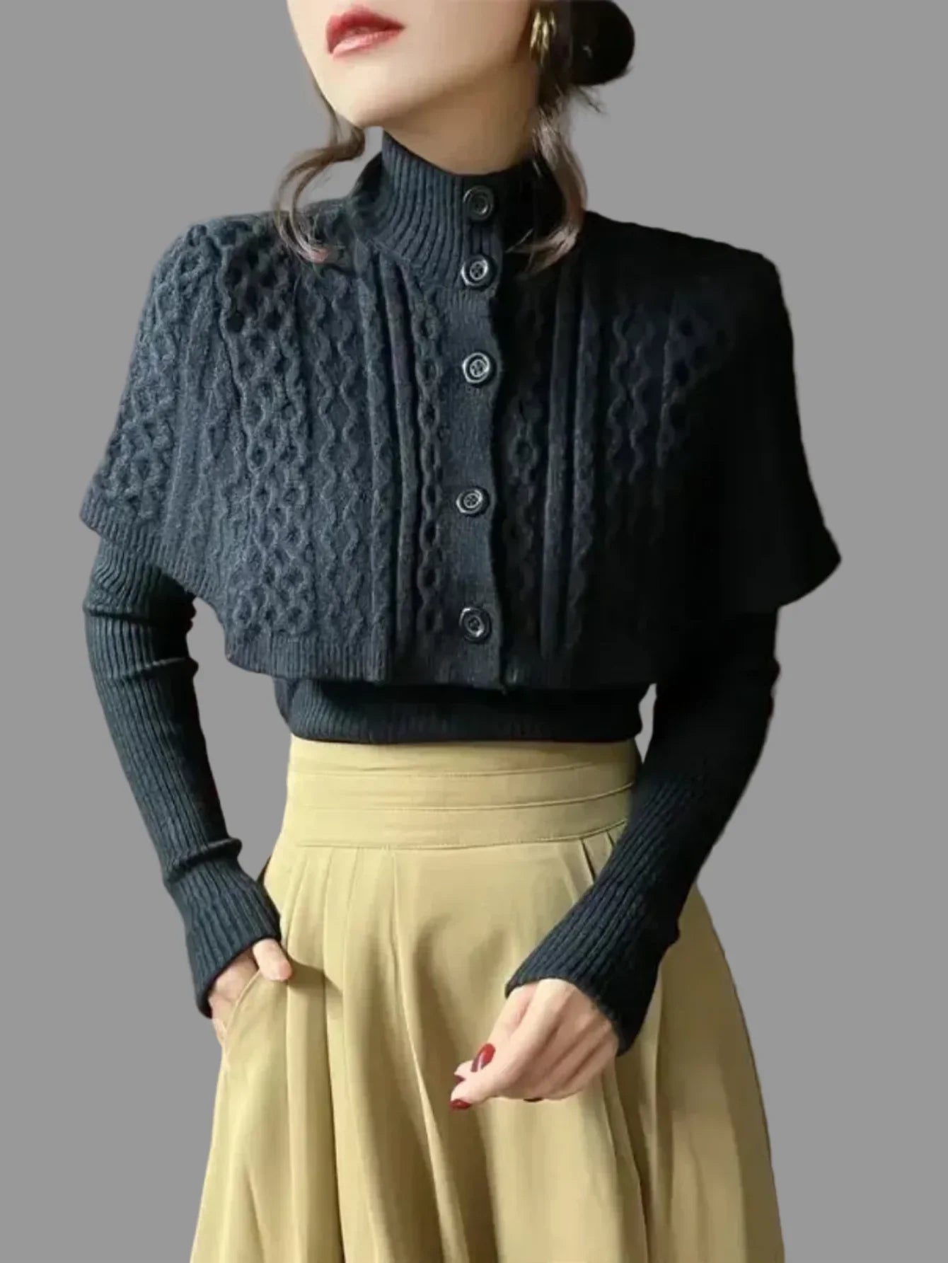 Cape Knit Two Piece Set Cardigan Cape