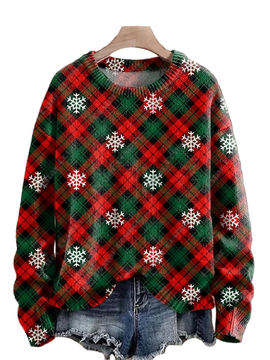 Red & Green Plaid Christmas 3D Printed Knit Sweater