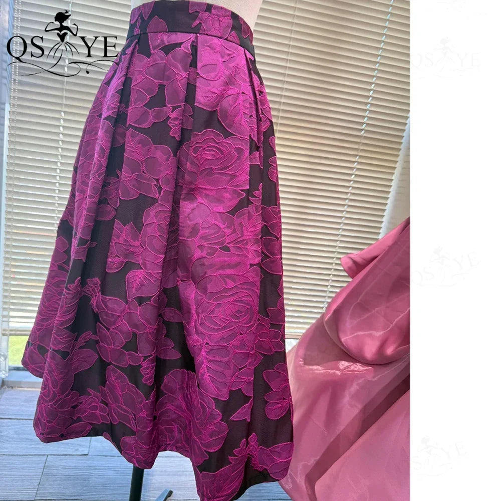 Fuchsia Cutwork Embroidery A-Line Satin Overlay Maxi Evening Gown Skirt