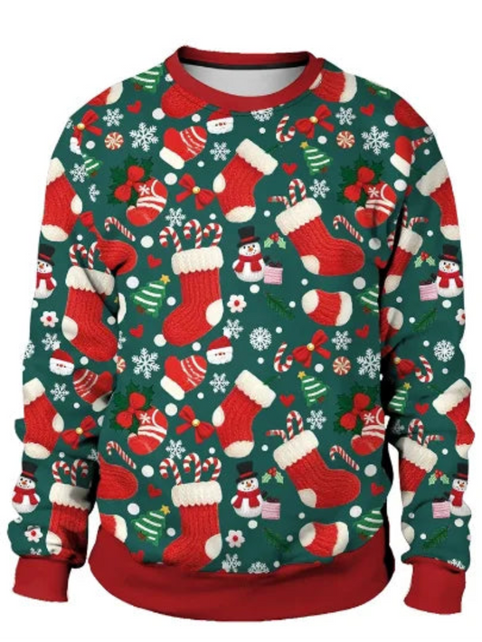 Ugly Christmas 3D Stockings & Mittens Printed Holiday Sweatshirt