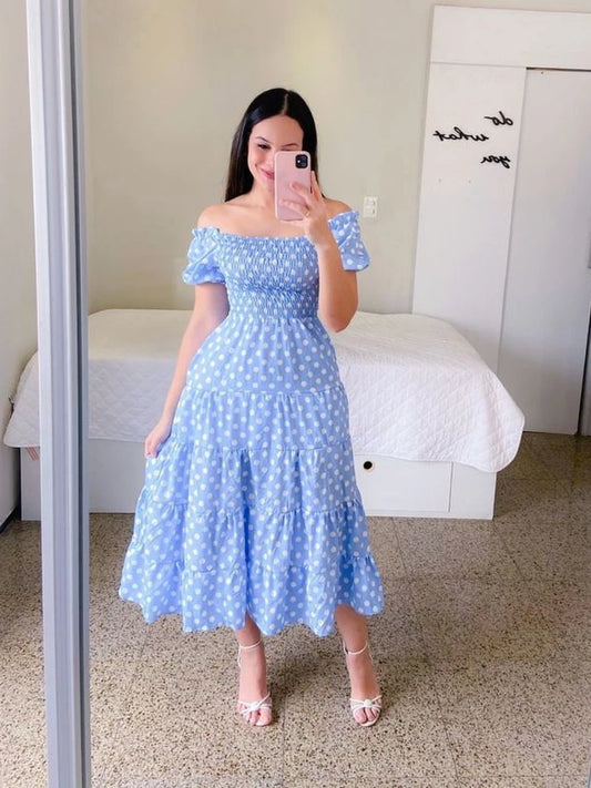 Summer Floral Off Shoulder Dress - Loose Fit Beachwear
