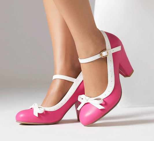 Vintage Chunky Heel Bow Pumps | Women