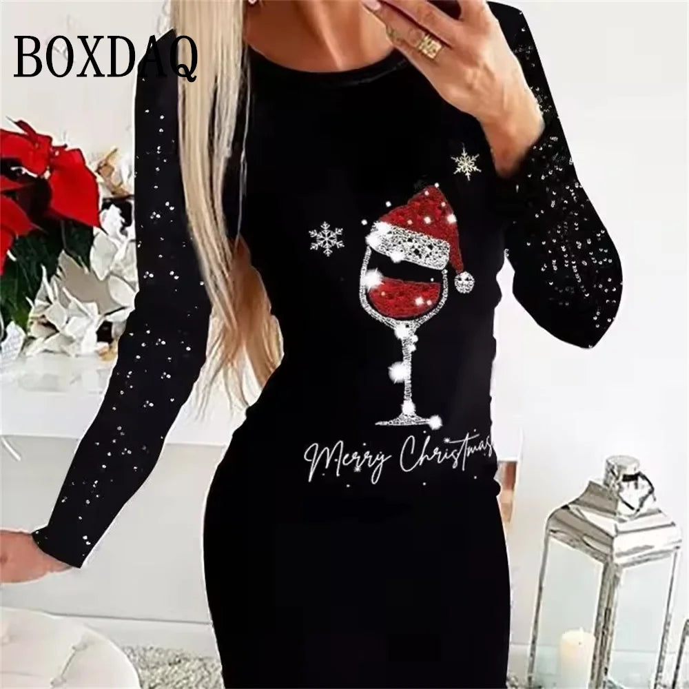 Women's Snowman Christmas Print Slim Bodycon Polyester Knit Dress
