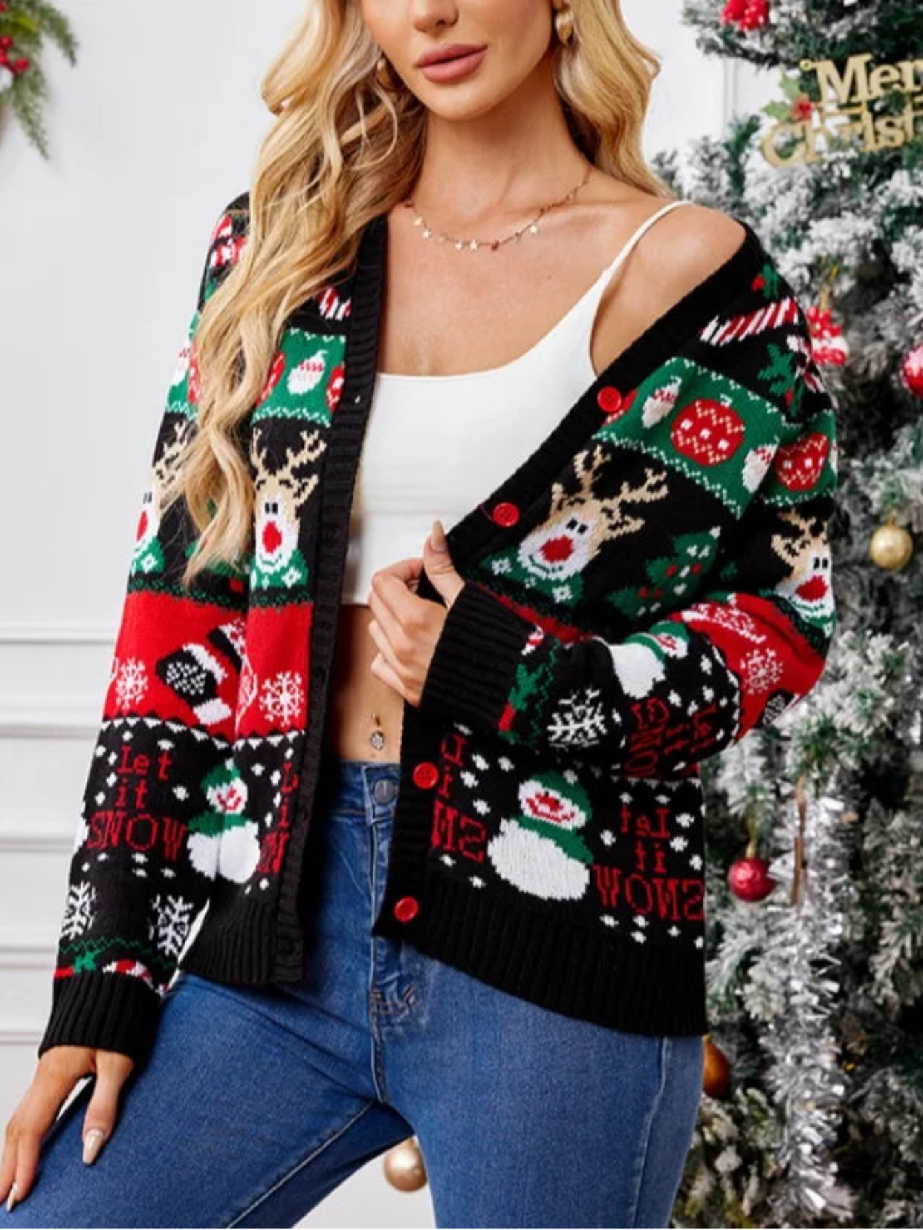 Christmas Cartoon Knit Sweater Full Sleeve Cardigan Warm