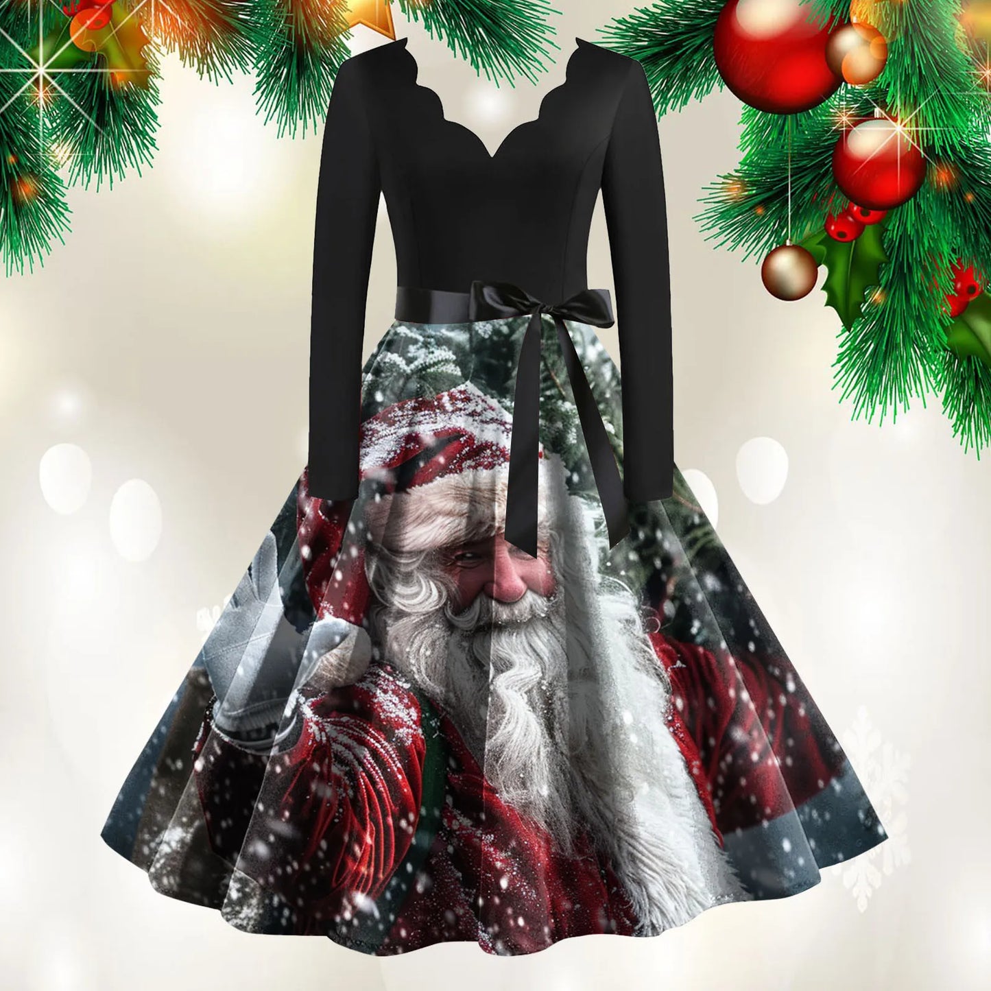 Women's A-Line Christmas Print Polyester Dress Regular