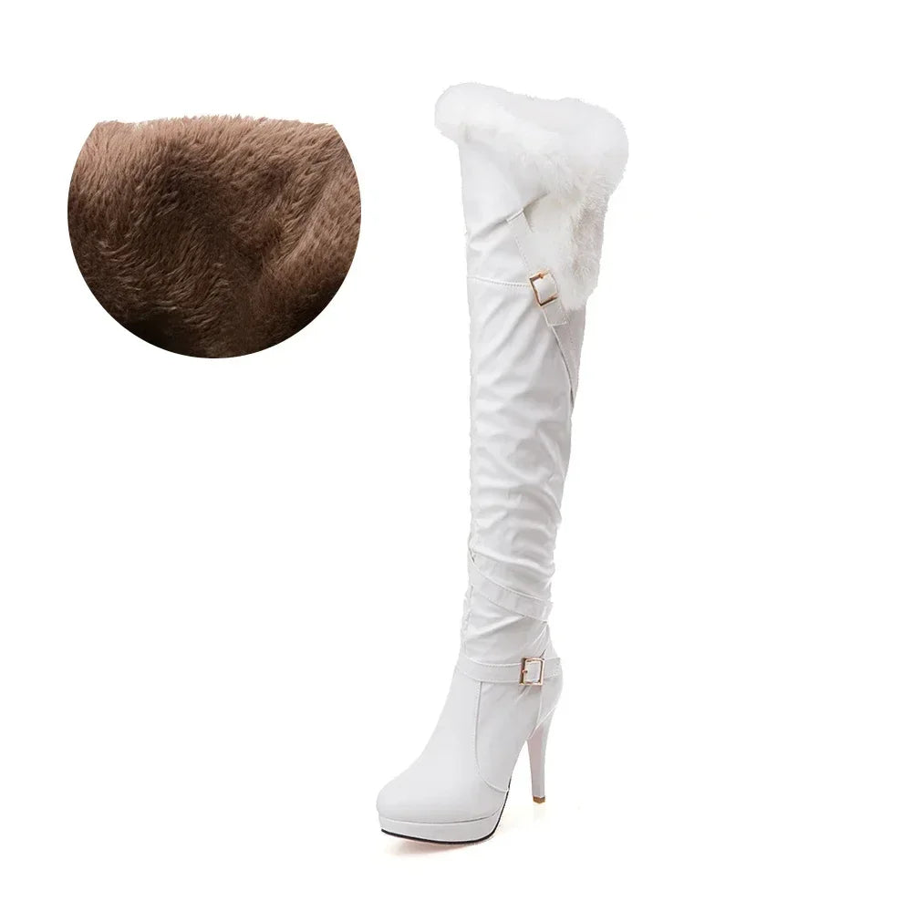 PU Leather Platform Over Knee Boots For Women Warm Winter