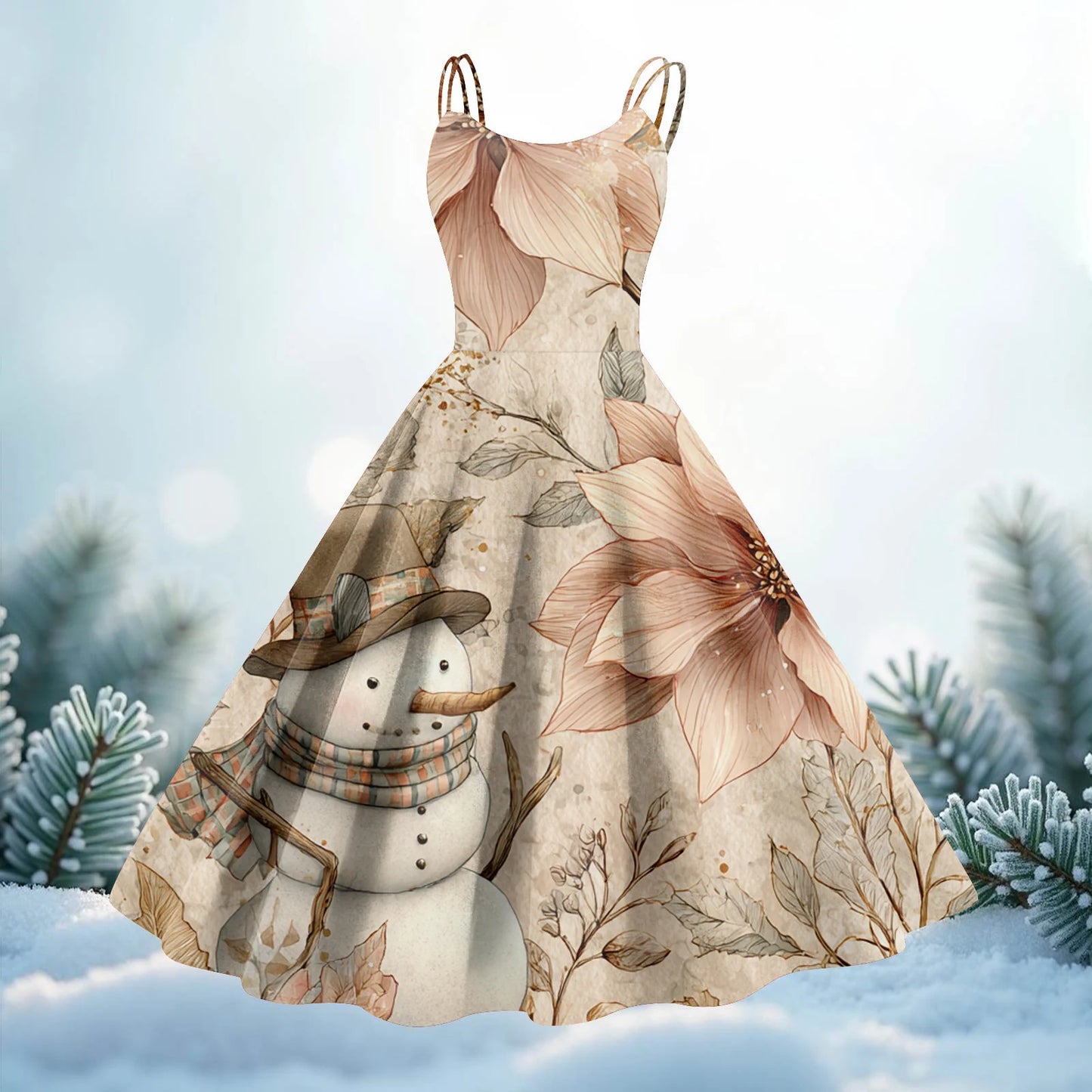 Slim Spaghetti Strap Christmas Polyester Dress Women's