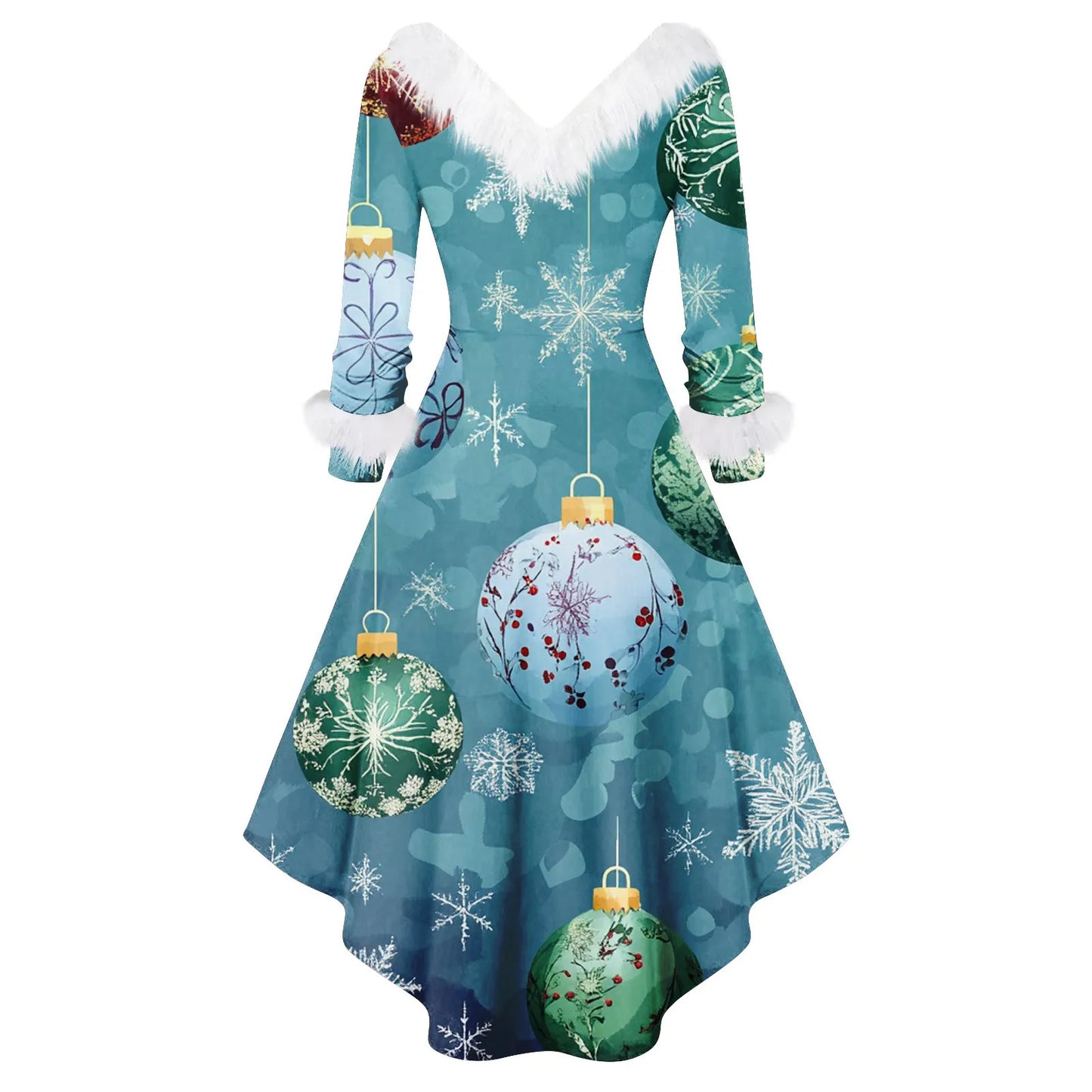 Women's Spliced Christmas Furry A Line Knit Dress Regular