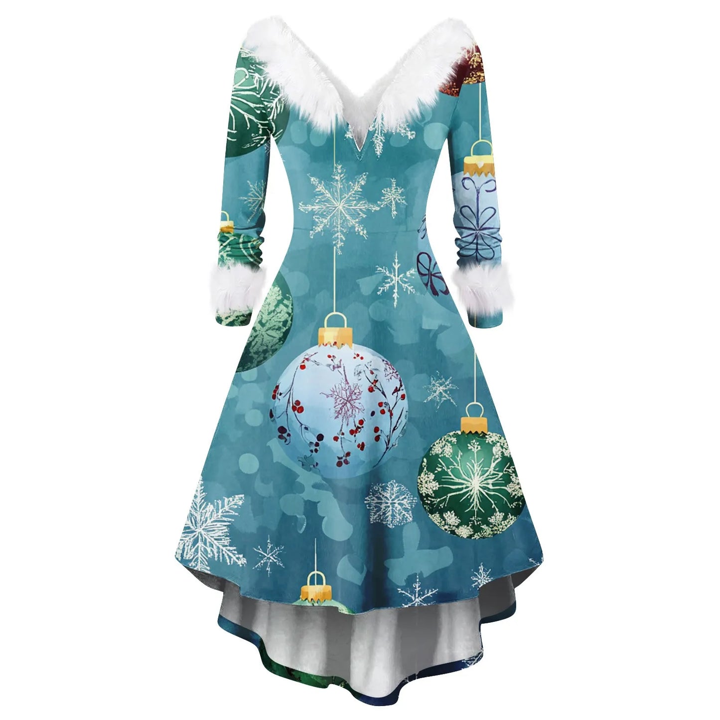 Women's Spliced Christmas Furry A Line Knit Dress Regular