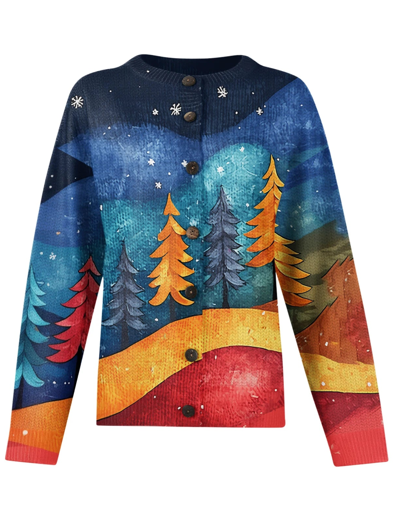 Artistic Christmas Printed Knitted Cardigan