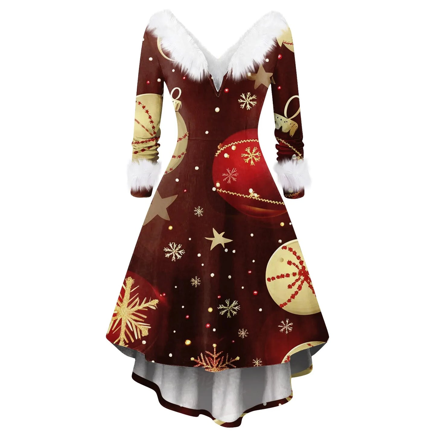 Women's Spliced Christmas Furry A Line Knit Dress Regular