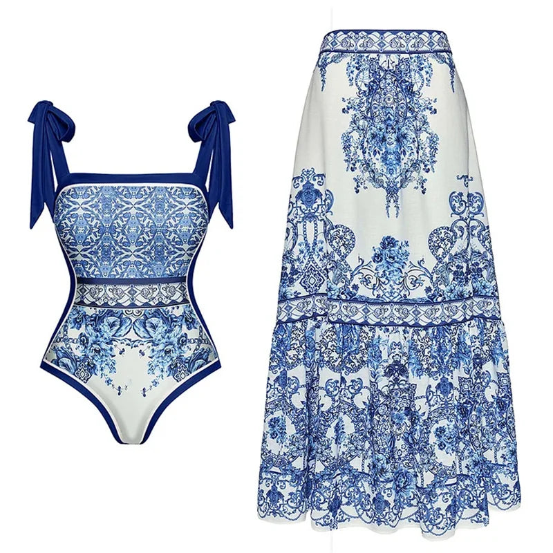 Flower Ruffle Swimsuit With Cover Up V Neck Bikini