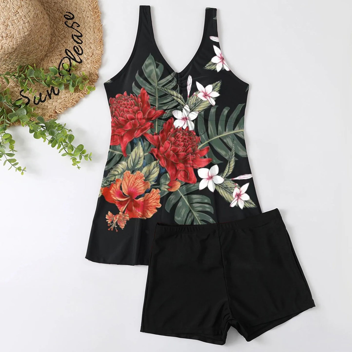 Vintage Floral Two-Piece Swimsuit Set