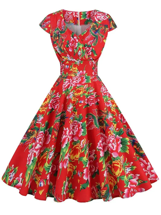 50s Floral Print Vintage Dress - Pinup Tea Party Ready
