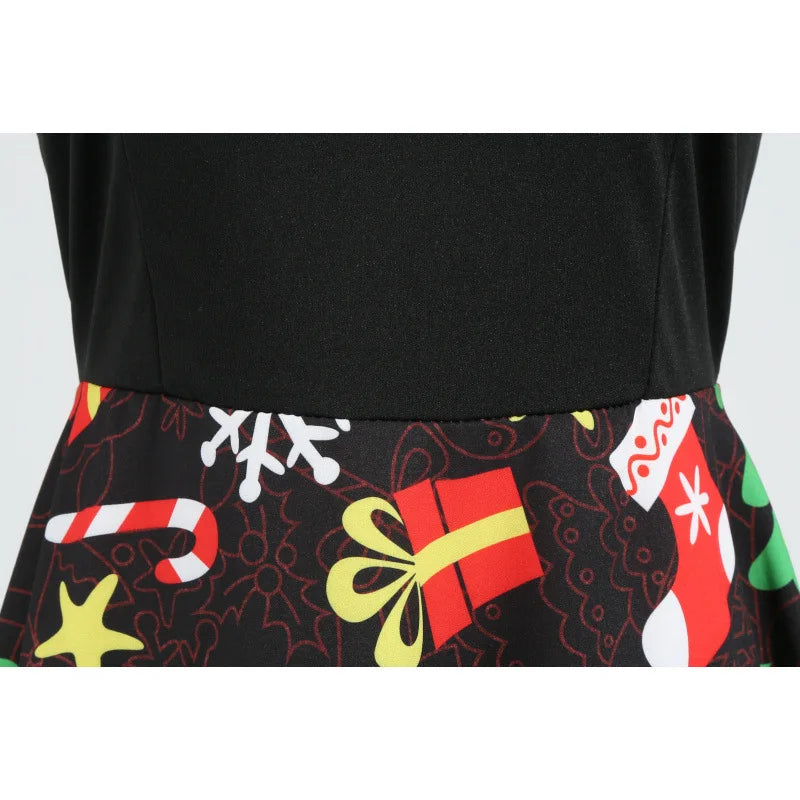 Women's Slim Fit Christmas Print Long Sleeve Dress Polyester