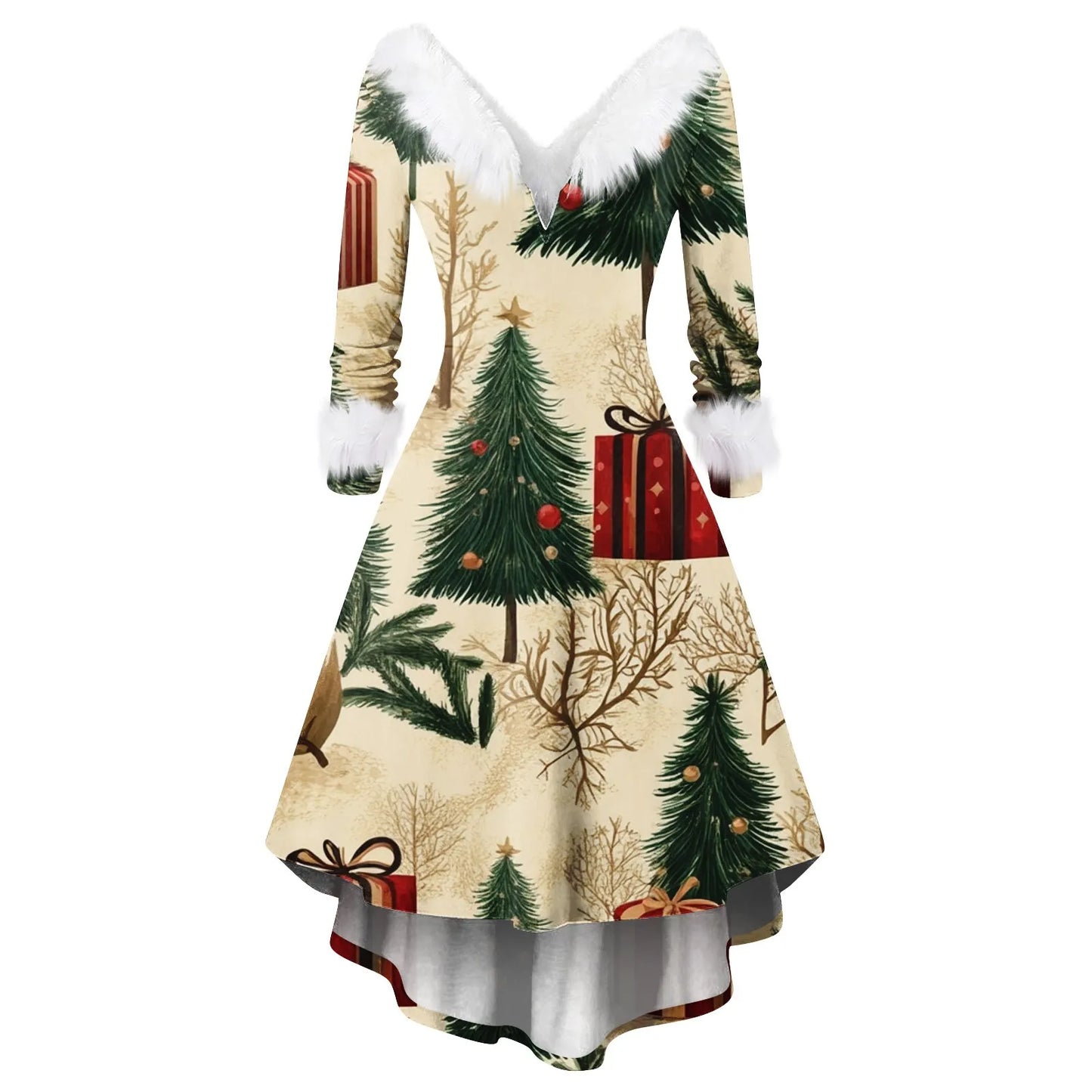 Women's Spliced Christmas Furry A Line Knit Dress Regular