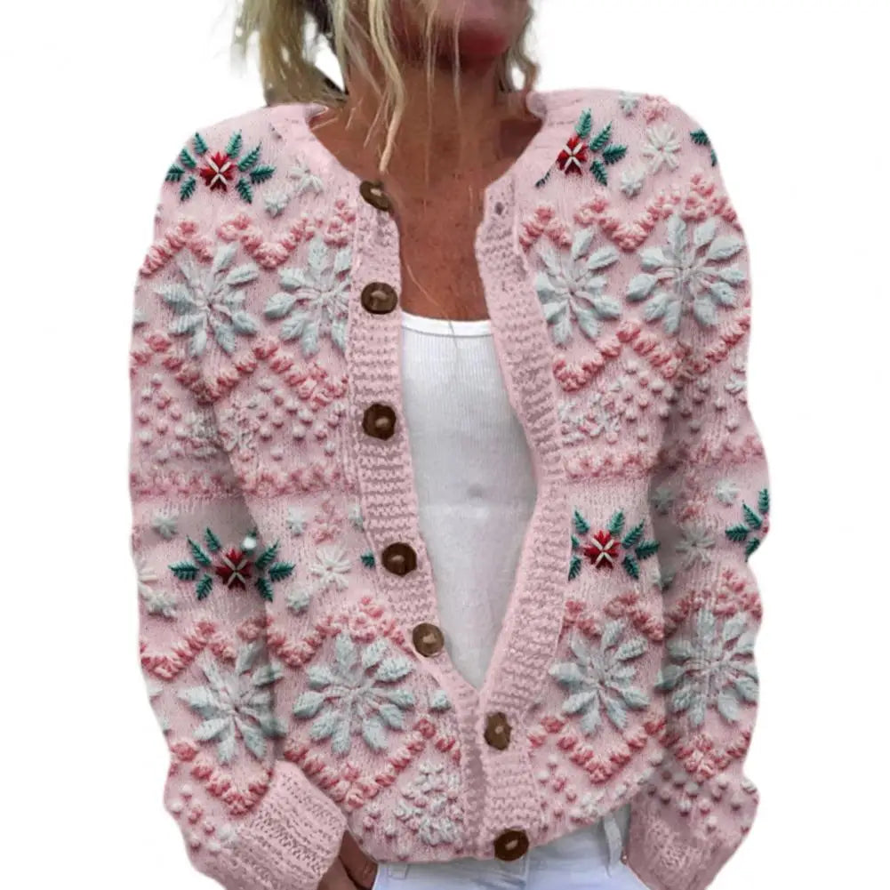 Cardigan Coat Round Neck Festive 3D Christmas Print Jacket