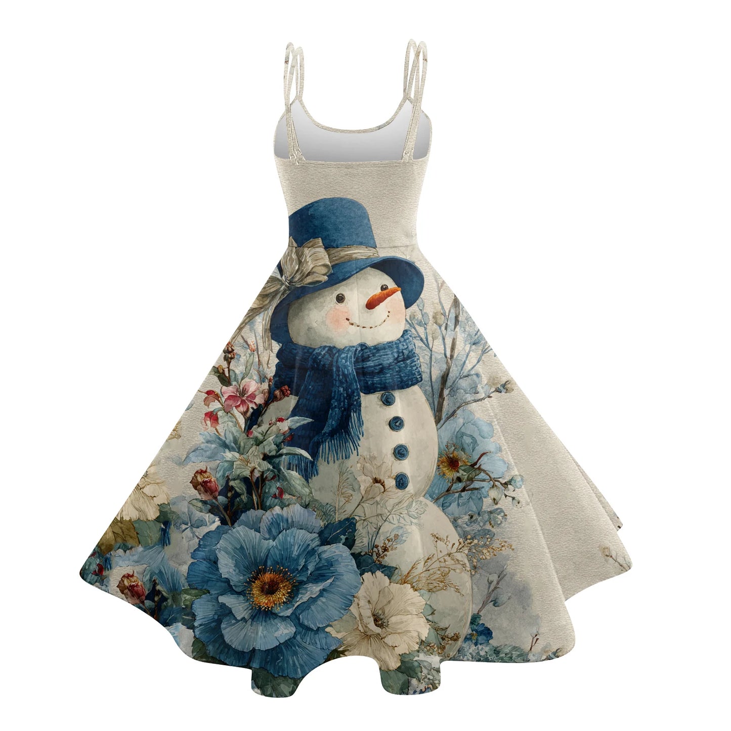 Slim Spaghetti Strap Christmas Polyester Dress Women's