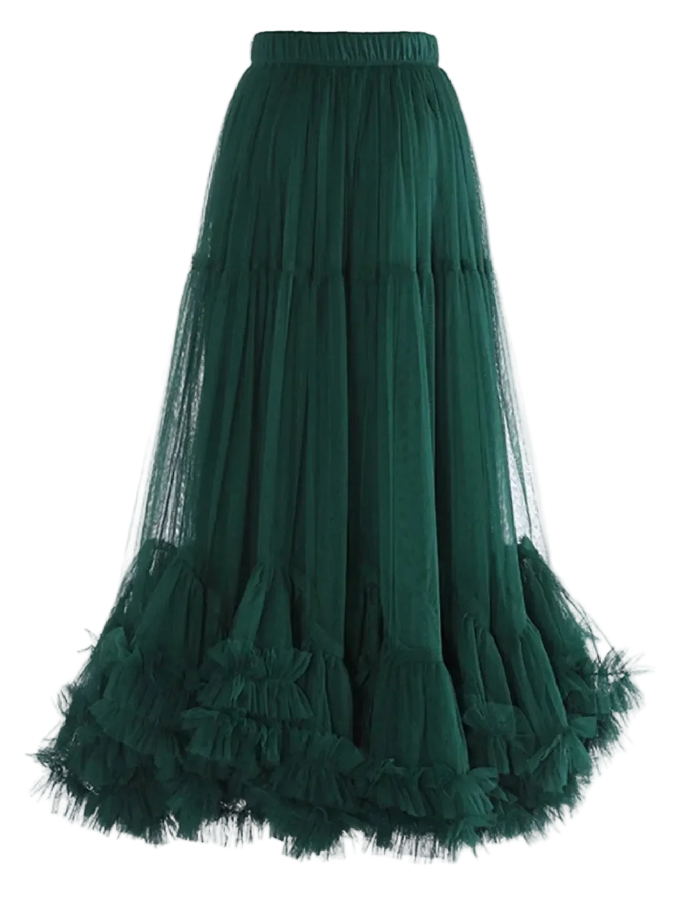 Elastic Waist A Line Midi Under Skirt With Ruffles