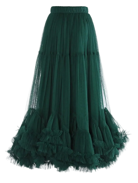 Elastic Waist A Line Midi Under Skirt With Ruffles