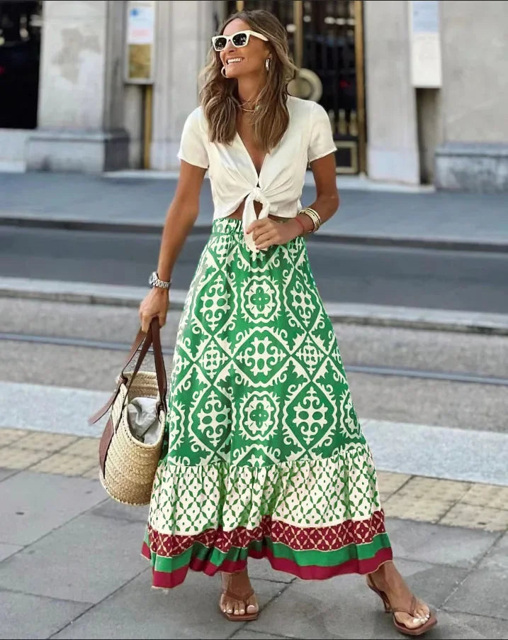 Printed Loose Swing Skirt Summer Chiffon A Line For Women