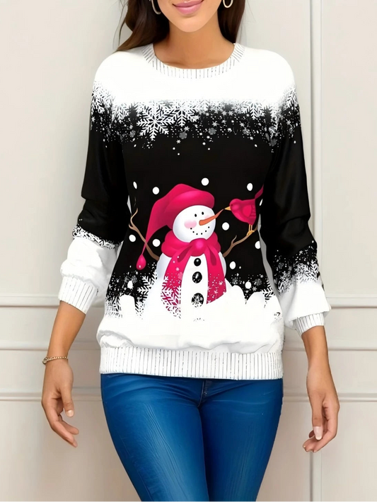 Christmas Snowman & Cardinal Red Bird Print Sweatshirt