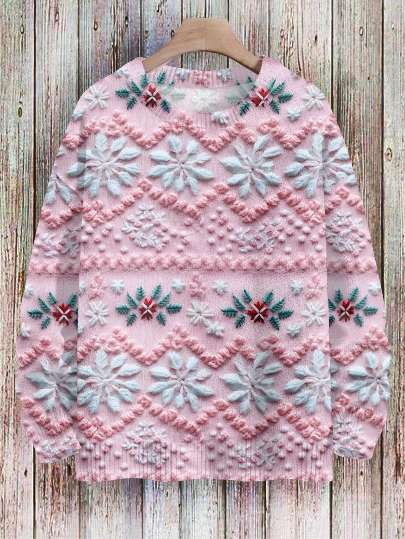 Christmas 3D Light Pink Mosaic Print Sweatshirt