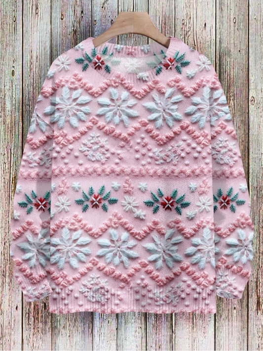 Christmas 3D Light Pink Mosaic Print Sweatshirt