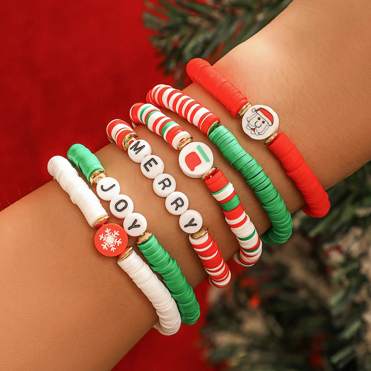 Snowman Ceramic Beads Bracelet Soft Elastic Christmas Gift